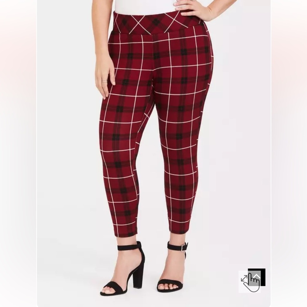 Torrid Crop Ponte Stretch Pixie Pants Red Plaid, … - image 1